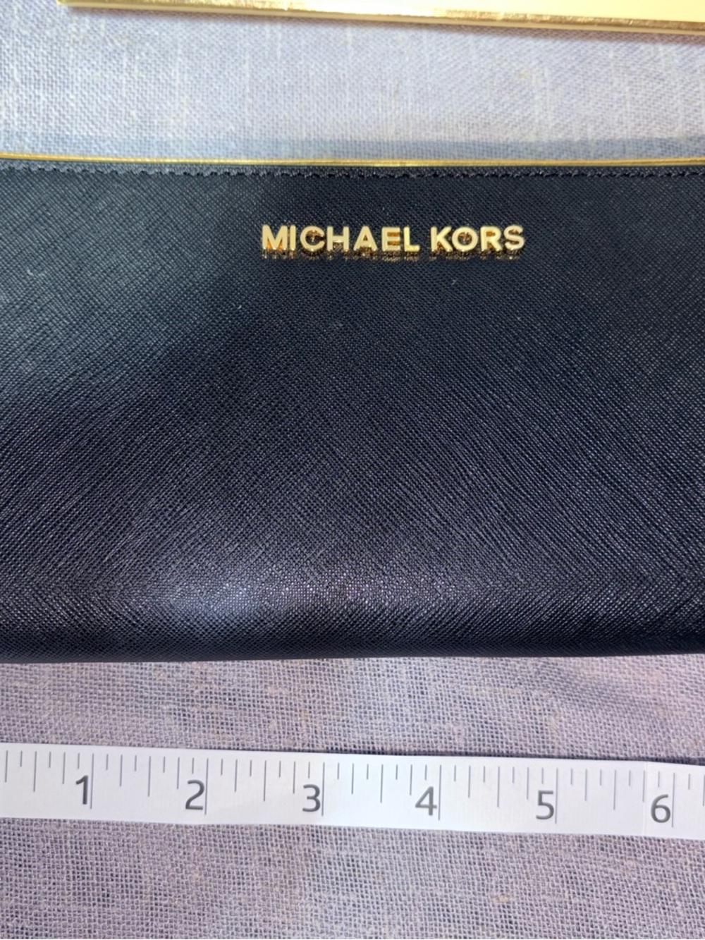 Michael Kors Black Leather Zip-Around Wallet with Gold Logo